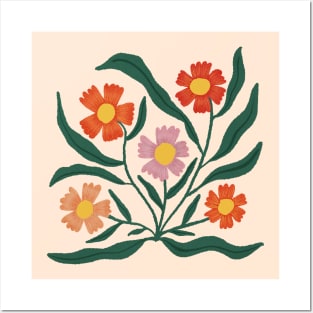 Folksy Modern Flowers Posters and Art